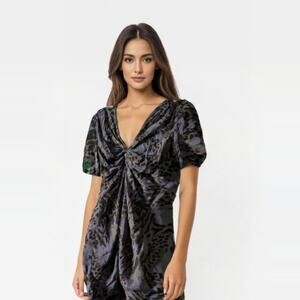 REBECCA MINKOFF Silk midi v-neck animal print dress Women's Size 4 in Blue